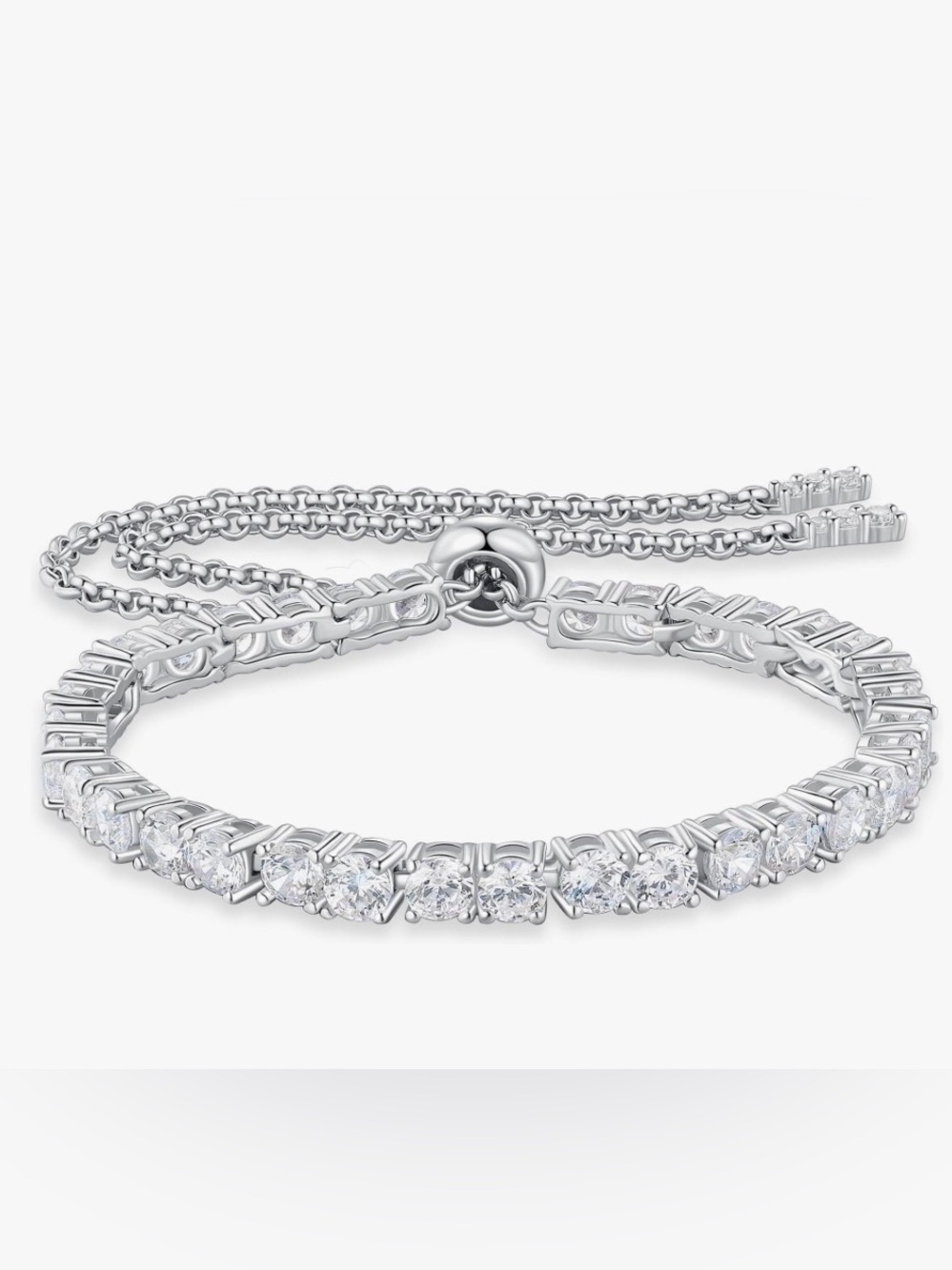 Adjustable Silver Tennis Bracelet with Sparkling Moissanite Stones - Silver